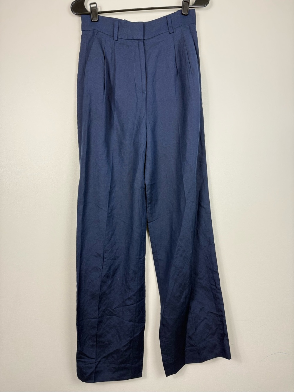 Club Monaco Pleated Linen Blend Trousers Womens 2 Navy Blue Chic Work Office NWT